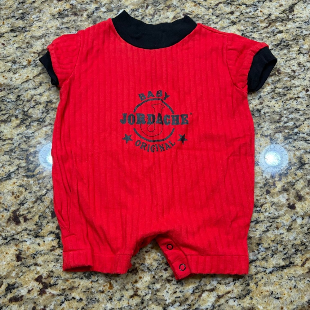 Vintage Baby Jordache Original Red Ribbed Romper Snaps 6-9 Months Retro Kids